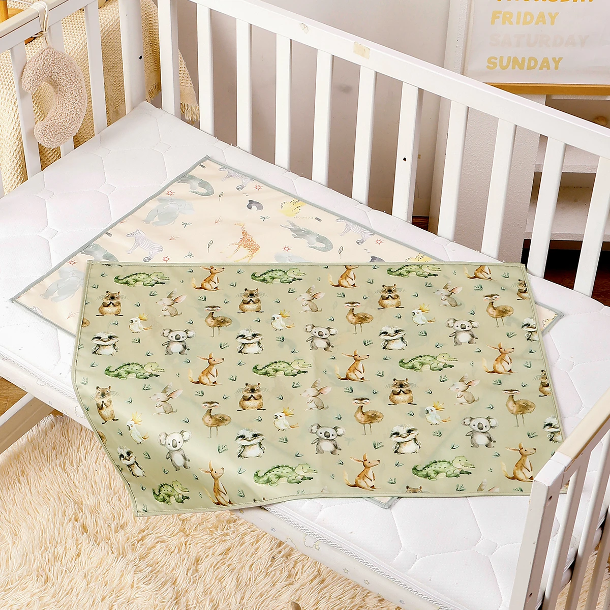 2 uds 50 × 70cm 100% poliéster almohadilla de orina para bebé impermeable lavable cambiador de pañales para cuna cunas almohadilla de pañales reutilizable - imagen 2