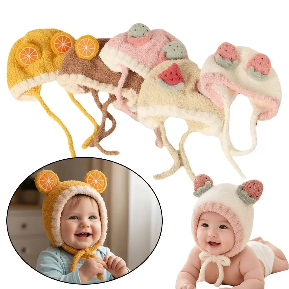 Gorros de Otoño Invierno a prueba de frío de dibujos animados, bonito calentador de frutas grueso, gorro cálido, jersey para niños pequeños, gorro para recién nacidos - imagen 5