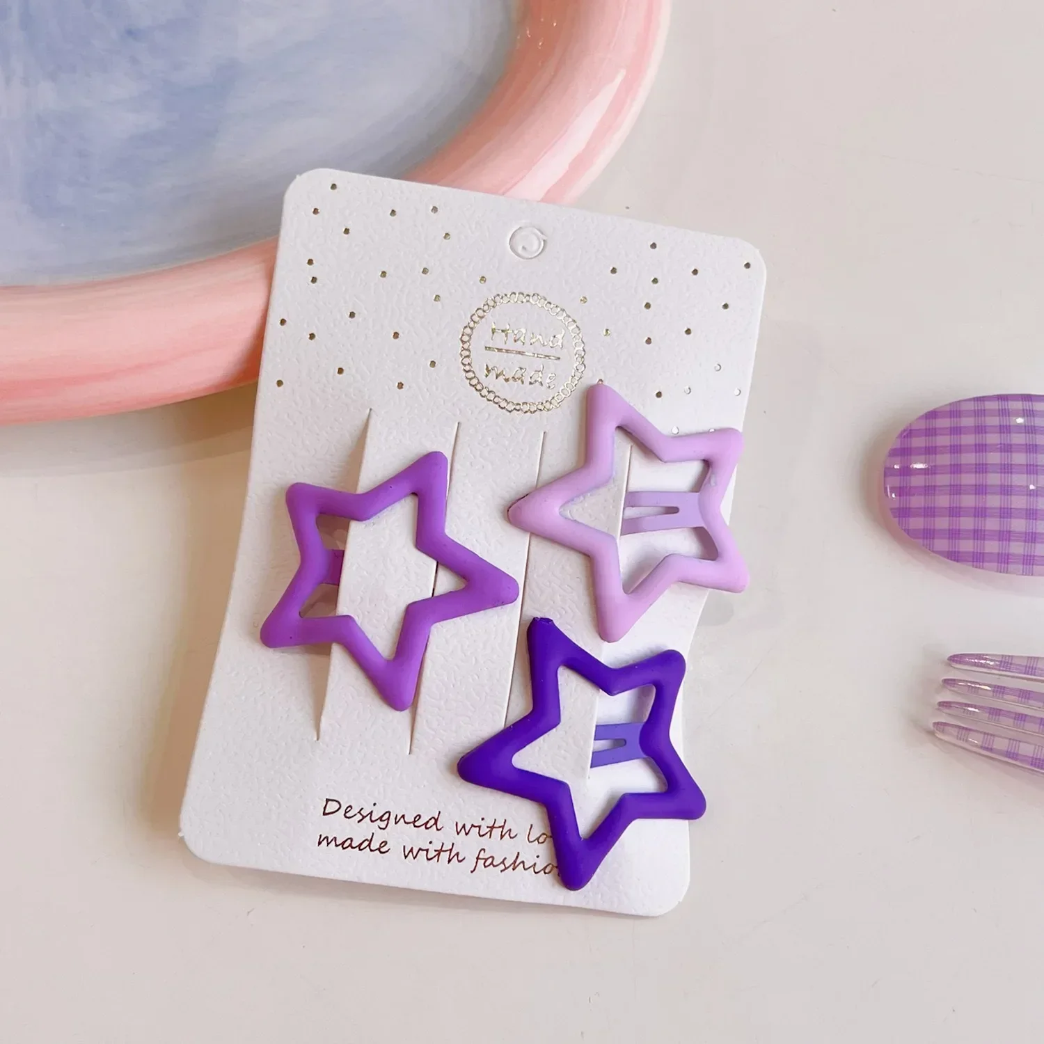 3 unids/set de Clips BB morados para niñas, pinzas para el cabello con forma de estrella básica dulce y bonita para niñas, sombreros para niños, tocado, accesorios para el cabello - imagen 5