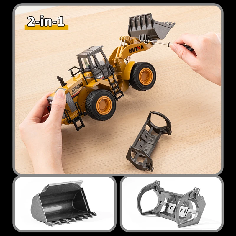 HUINA-excavadora de juguete de aleación, modelo 1/40, coche de juguete fundido a presión, cargador de patrón estático, Bulldozer, ingeniería, coche de construcción, regalos para niños
