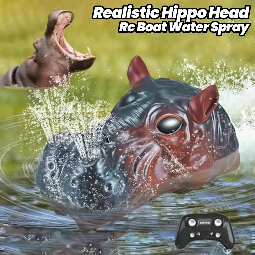 Barco Rc realista de animales para piscina, lago, cabeza de hipopótamo, juguete para niños, barco de Control remoto impermeable, barcos eléctricos de reparador de agua, regalo - imagen 2