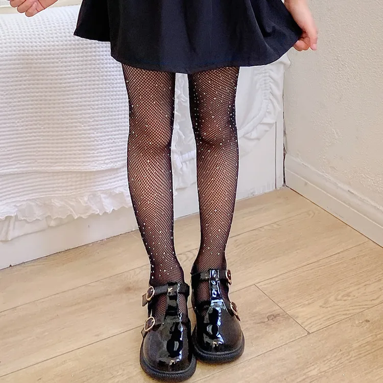 Disfraz de actuación ajustado de rejilla elástica con diamantes brillantes para niñas, pantimedias de malla de princesa para bebé, mallas brillantes - imagen 2