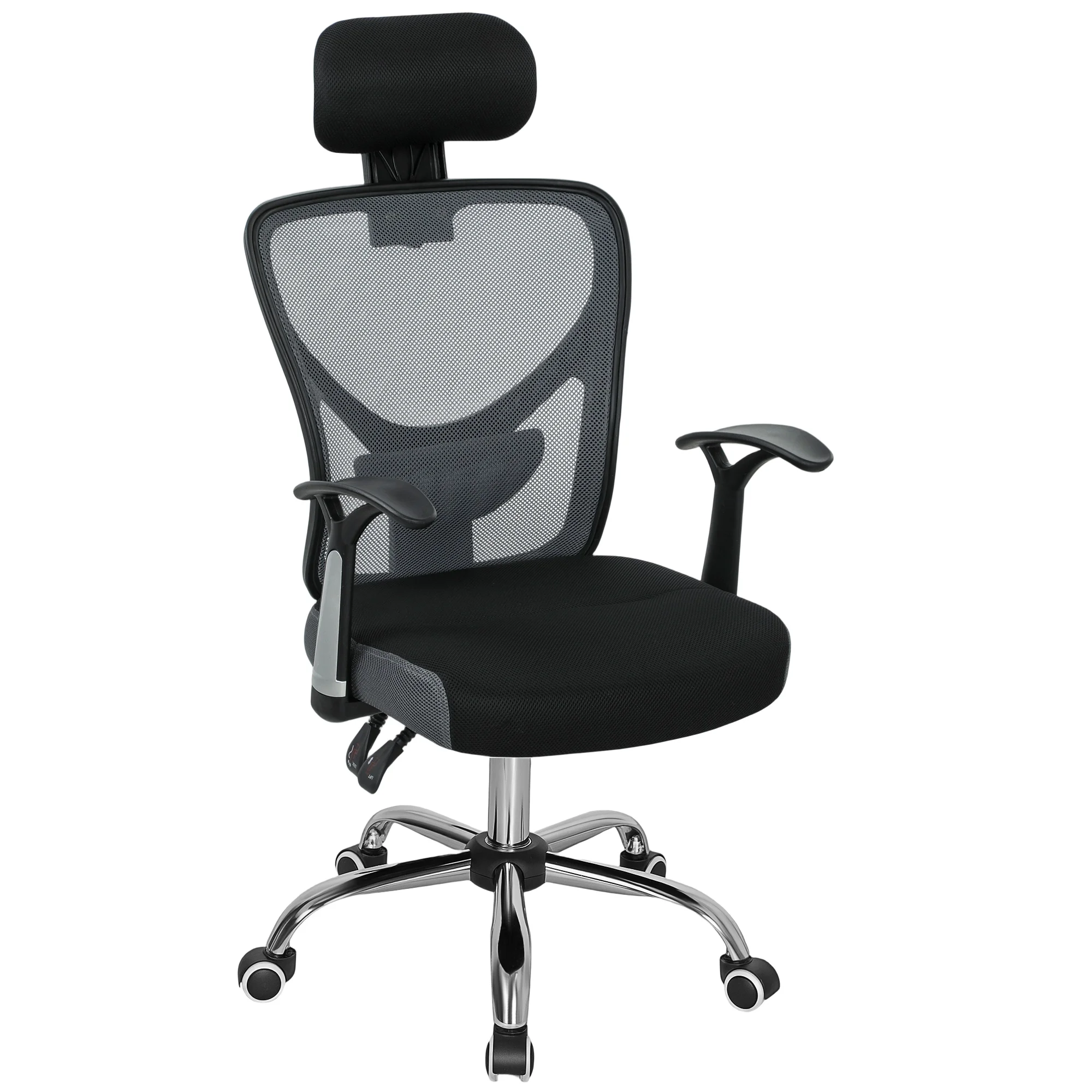 Vinsetto Silla de Escritorio Giratoria Silla de Oficina con Altura Ajustable Respaldo Reclinable Reposacabezas Regulable y Soporte Lumbar Tapizado en Malla Transpirable Gris - imagen 2