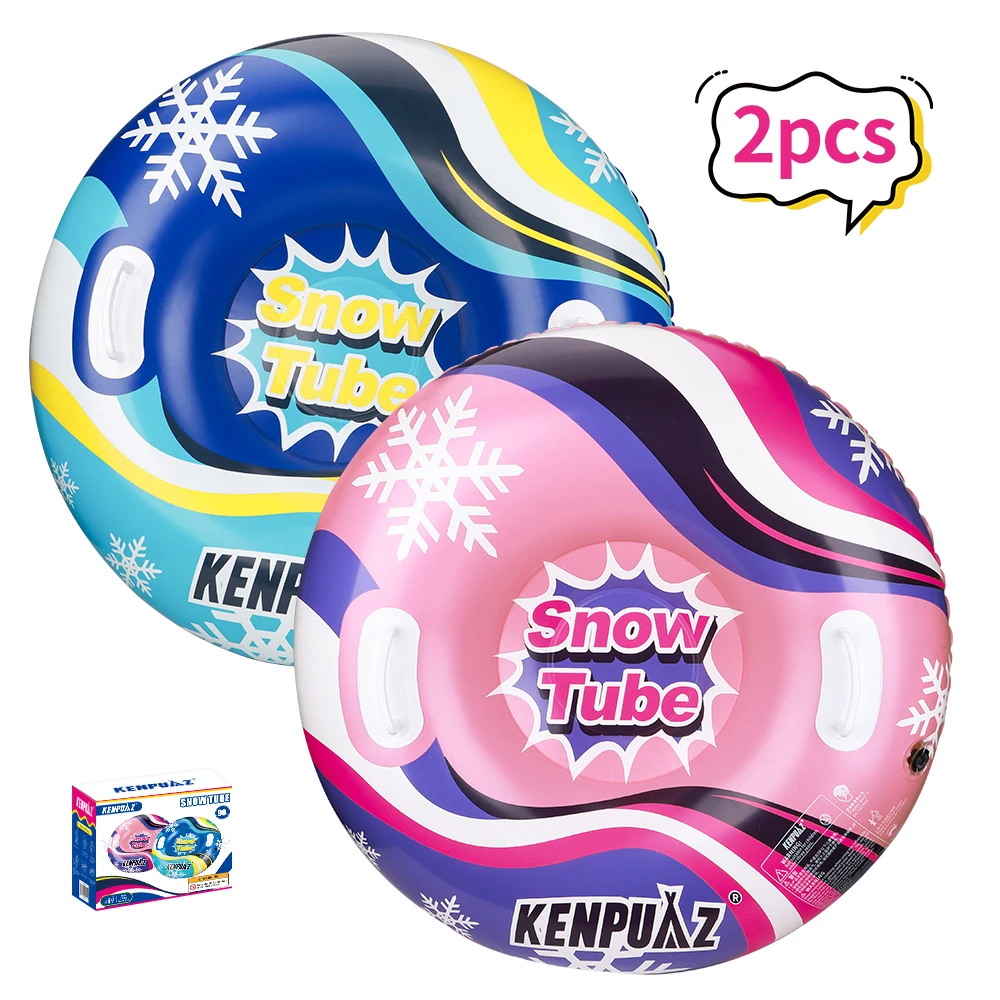 Kenpuaz, Circulares de tubo de nieve inflables azules y rojos de seguridad no propensos, impermeables para invierno, mango de plástico estable de PVC grueso