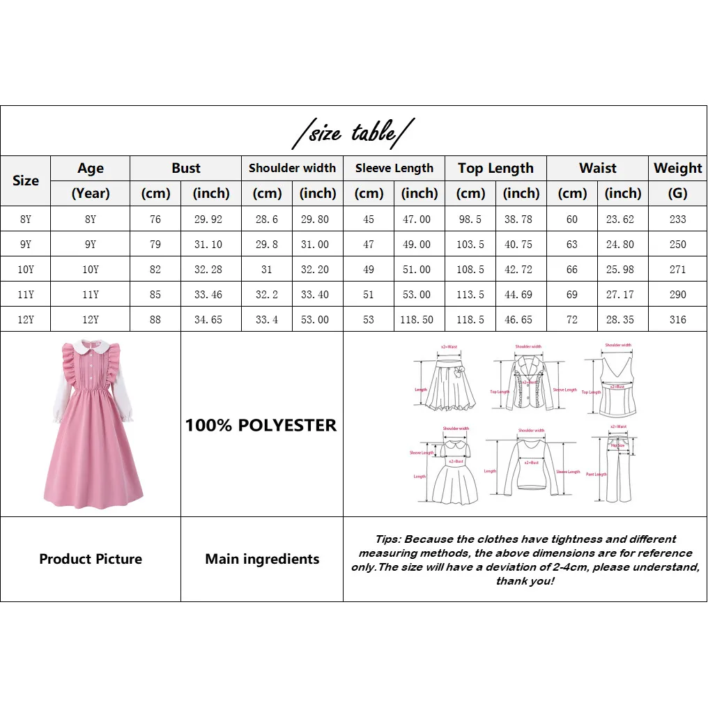 Vestido rosa para niñas, vestidos escolares de manga larga para verano y otoño, vestido de fiesta de cumpleaños a la moda para chicas adolescentes de 7 8 9 10 11 12 años - imagen 5