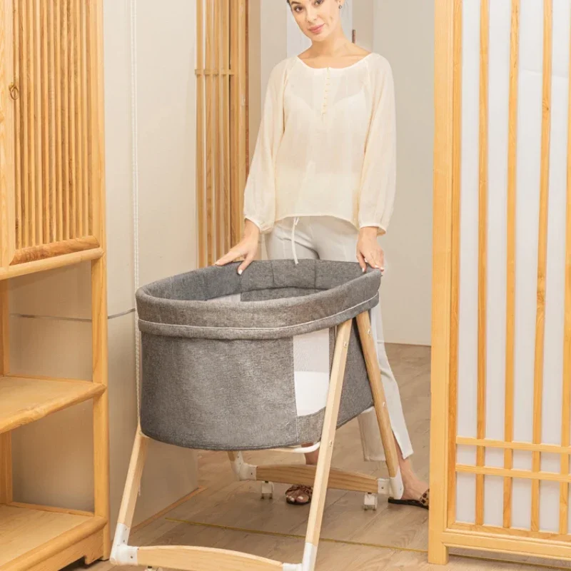 Cuna de bebé móvil de madera maciza, cama portátil para recién nacido, cuna para bebé, cama mecedora doble plegable, cama mecedora relajante para bebé - imagen 2