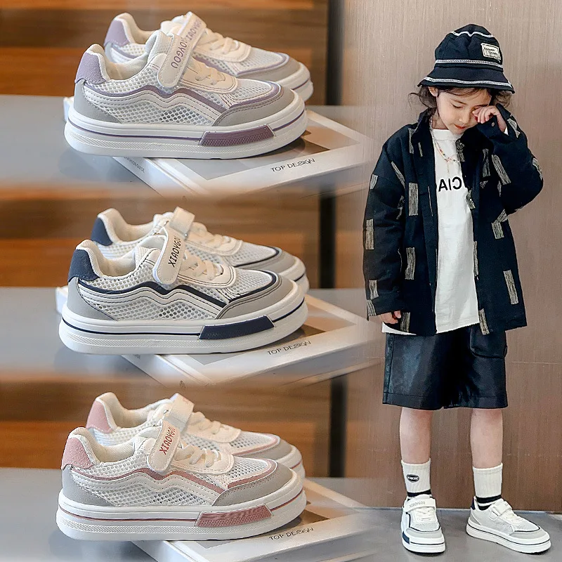 2025 primavera nuevas zapatillas de deporte para niños zapatos casuales versátiles de moda para niñas zapatos simples de suela blanda para niños zapatos de malla transpirables para niños - imagen 2