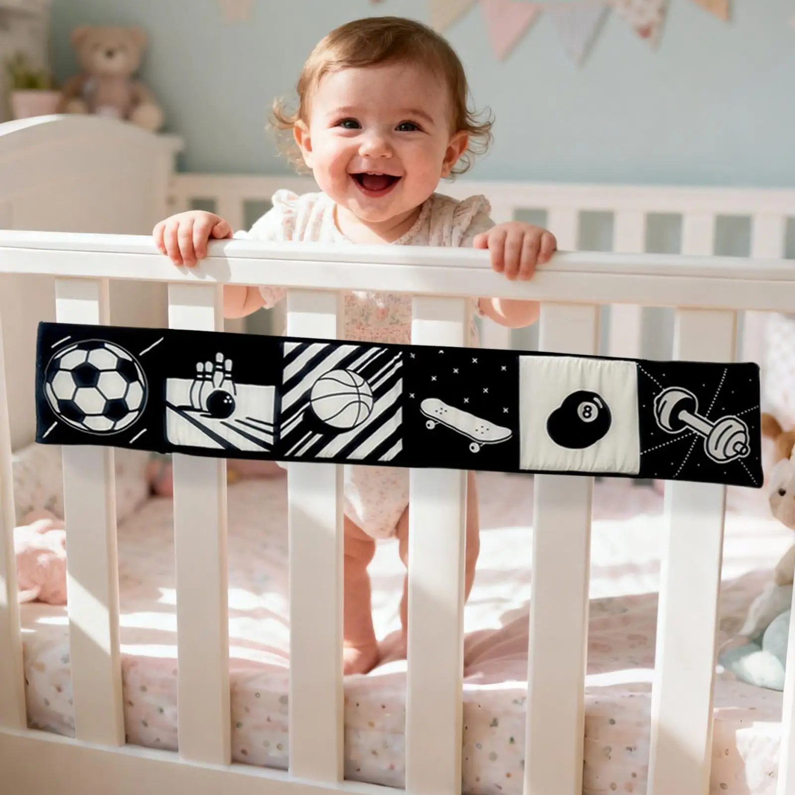 Parachoques para cuna de bebé, suministros para bebé, parachoques para cuna transpirable con patrones en blanco y negro para edades de 0 a 36 meses, parachoques para cama de agarre