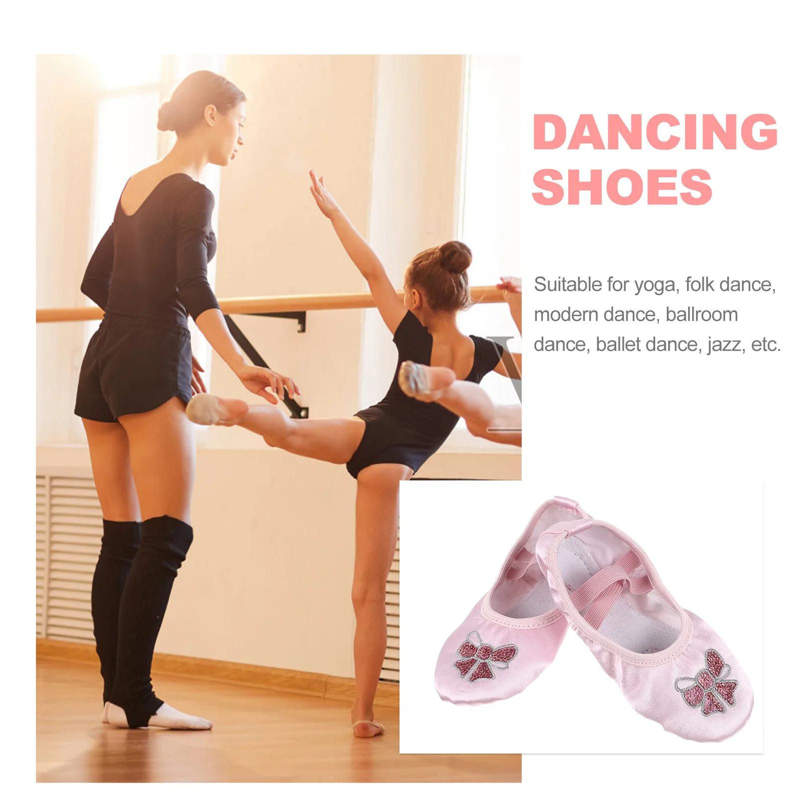 1 par de zapatillas de Ballet elásticas con suela para niños, zapatillas de práctica antideslizantes, ligeras y cómodas, color rosa, talla 26 - imagen 5