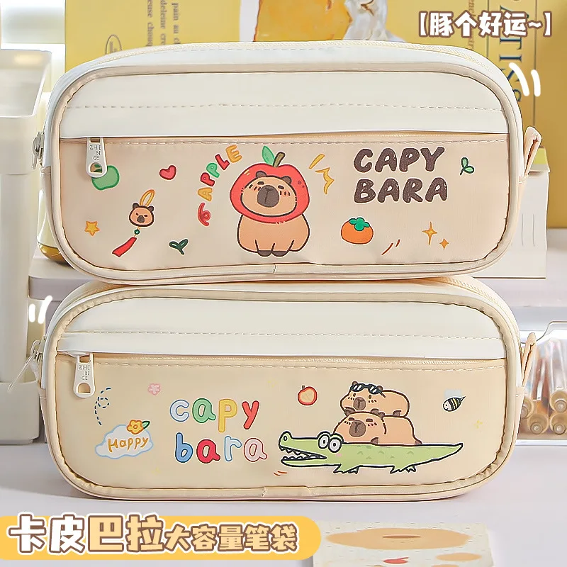Nuevo Estuche para lápices Kawaii Kapibara con doble cremallera, bolsa de papelería multicapa de gran capacidad para niñas ‌   Útiles escolares - imagen 5