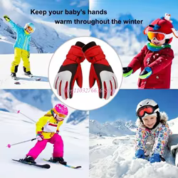 R6FD 1 par guantes invierno para niños, guantes impermeables para nieve y esquí, guantes cálidos Unisex a prueba viento