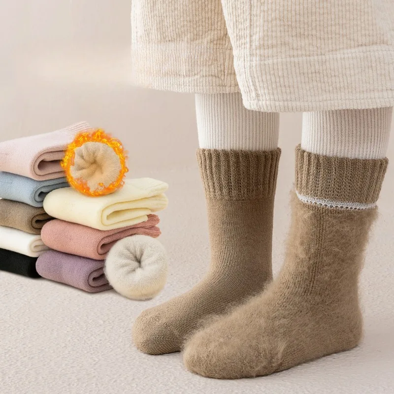 Calcetines térmicos suaves y cálidos de lana para niñas, medias de felpa de Cachemira para bebés, calcetines de invierno y otoño de Color sólido, calzado acogedor para niños - imagen 5