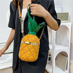 Monedero de piña para mujer, novedad, bolso de verano, bolso de hombro tipo bandolera, bolso hawaiano de cuero PU con remaches, bolso con correa de cadena para niñas