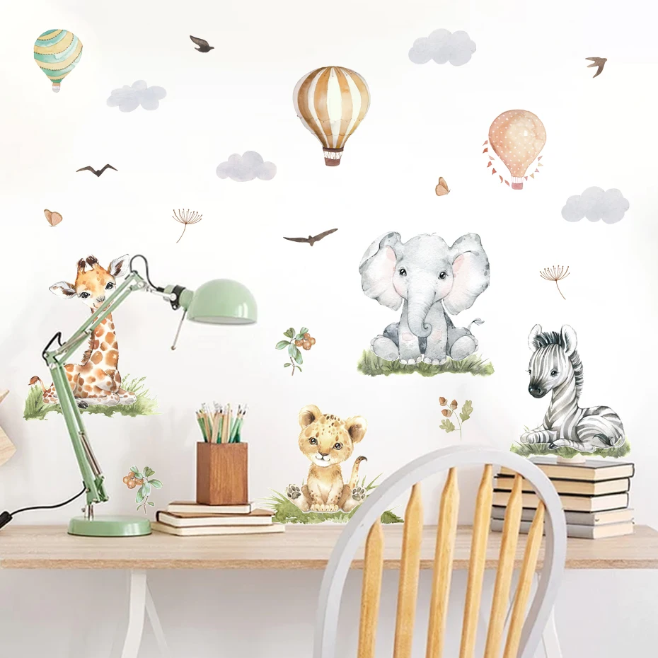 Pegatina de vinilo acuarela con jirafa y elefante para habitación - imagen 2