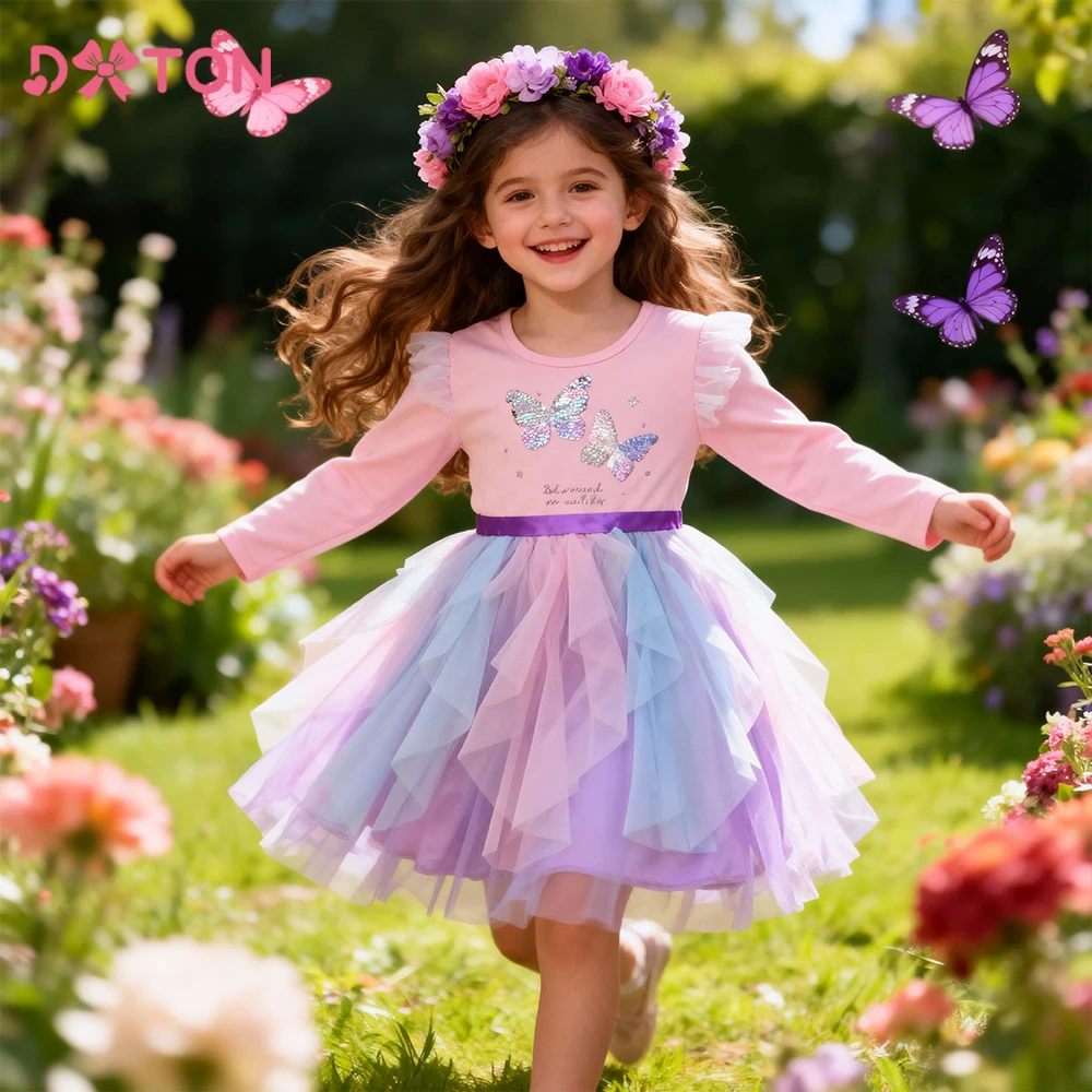 DXTON Vestido de princesa con lentejuelas para niñas otoño - imagen 2