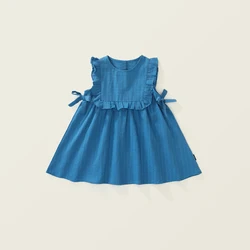 MILANCEL nuevo vestido veraniego de verano para niños estilo coreano con volantes vestido estilo chaleco azul para niñas vestido sin mangas para niños