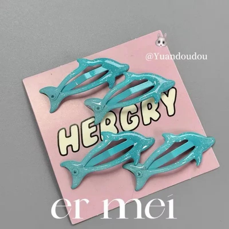 2 uds pequeño delfín azul lindo bebé horquilla playa mar niños flequillo sombreros niñas niños mujeres accesorios para el cabello