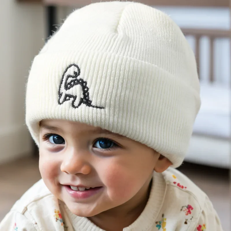 Gorro de punto con dinosaurio para bebé – Suave y cálido - imagen 3