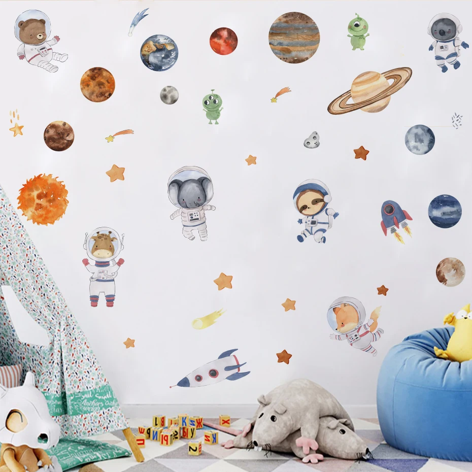 Pegatinas pared estrellas astronauta sistema Solar para habitación niño - imagen 4