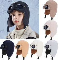 Gorros de moda para niños, además de gafas cálidas de terciopelo, sombrero para niños y niñas, gorros de protección para los oídos a prueba de viento para esquí, suministros para niños al aire libre de invierno