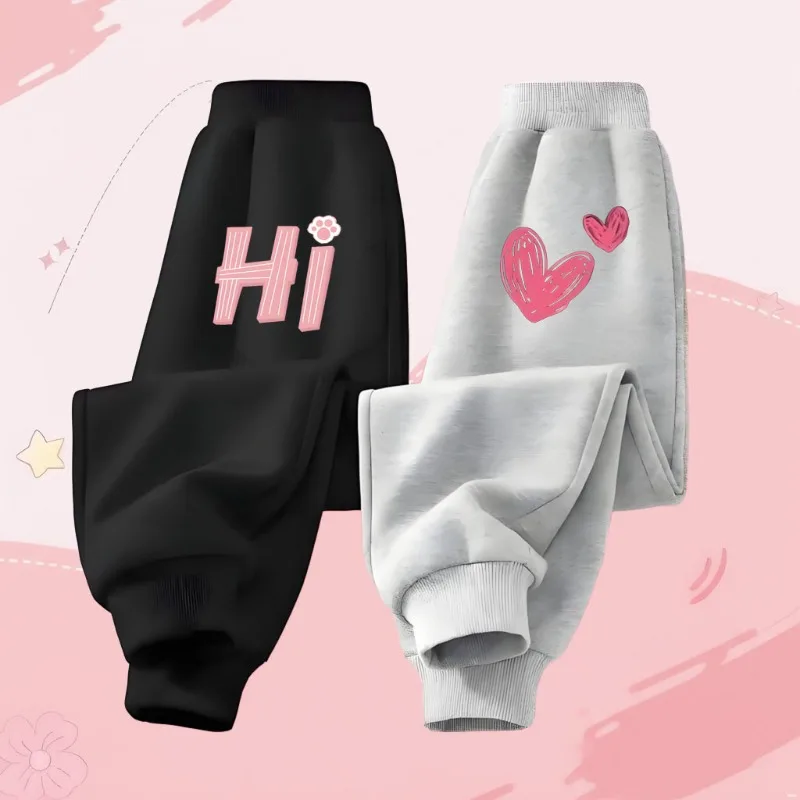 Pantalones informales para niñas de primavera y otoño, pantalones deportivos de cintura alta con estampado a la moda para niños, pantalones de chándal cómodos para correr, nuevos