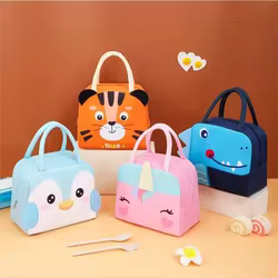 Fiambrera con aislamiento térmico para niños y niñas, bonita bolsa de almuerzo con patrón de cartón 3D, bolsa Bento escolar
