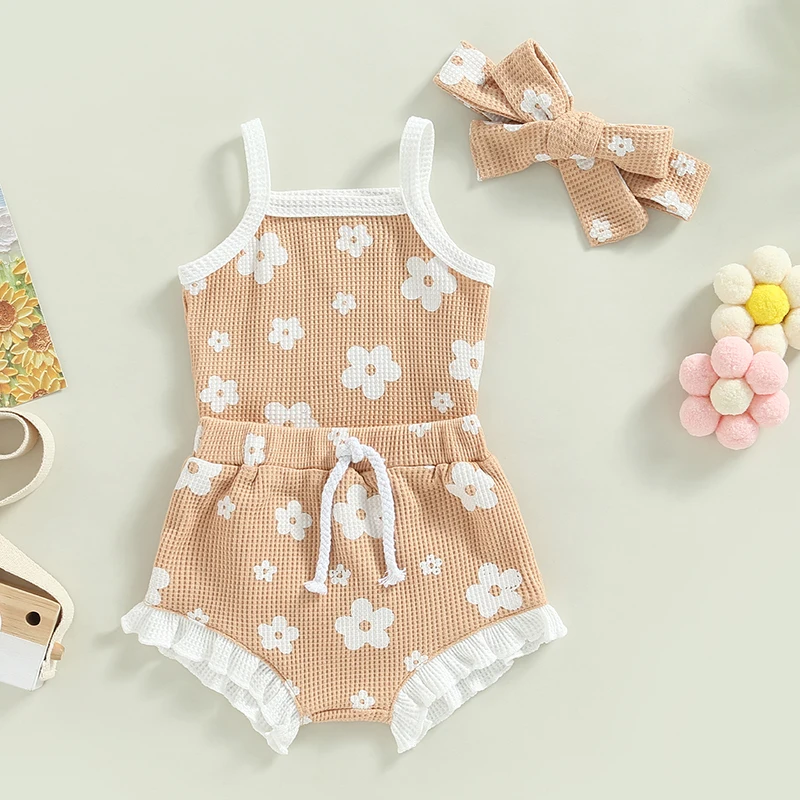 Conjunto peleles verano niña sin mangas floral tirantes diadema - imagen 4