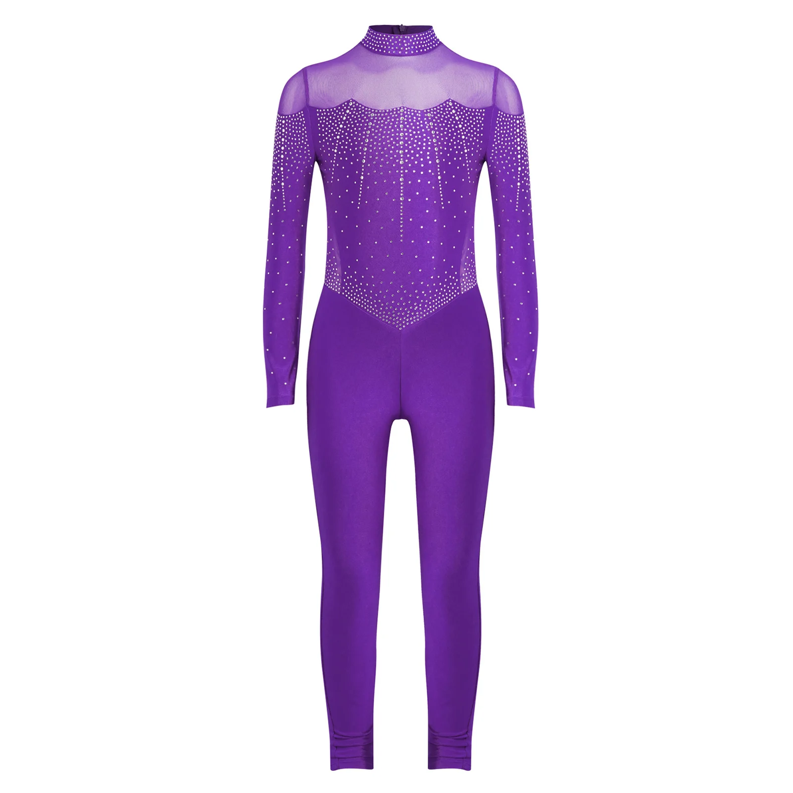 Mono de baile para entrenamiento de gimnasia y Ballet para niñas, leotardo de cuerpo completo con diamantes de imitación, pelele deportivo brillante para puesta en escena - imagen 4