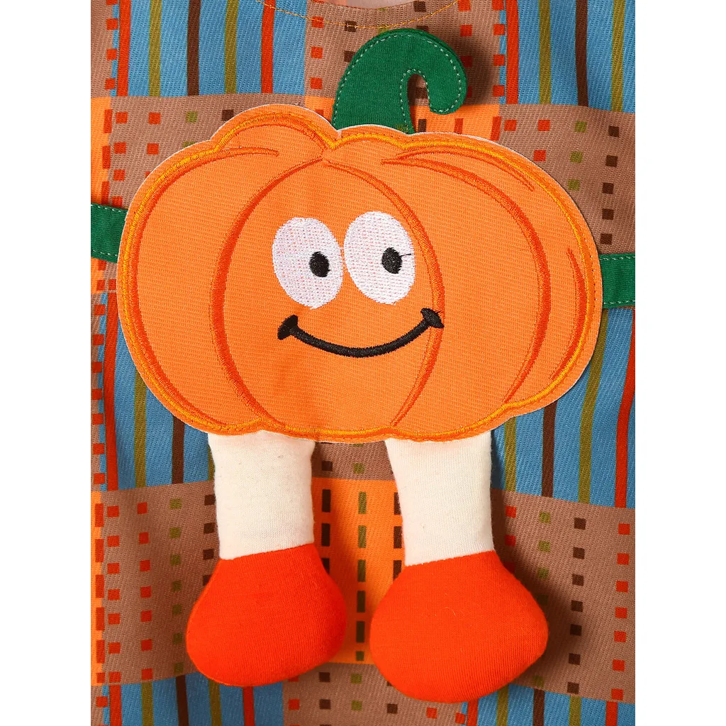 Mono a cuadros con bonito patrón de calabaza naranja de Halloween Unisex para bebé de 3 a 24 meses para fiestas navideñas y celebraciones - imagen 4