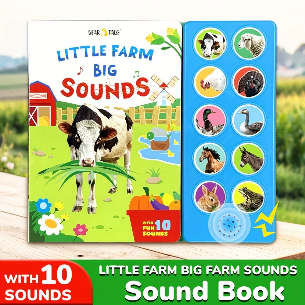 Libro de sonido interactivo para niños con 10 ruidos de granja, figuras de animales de granja ruidosos, juguetes educativos para niños pequeños, regalo