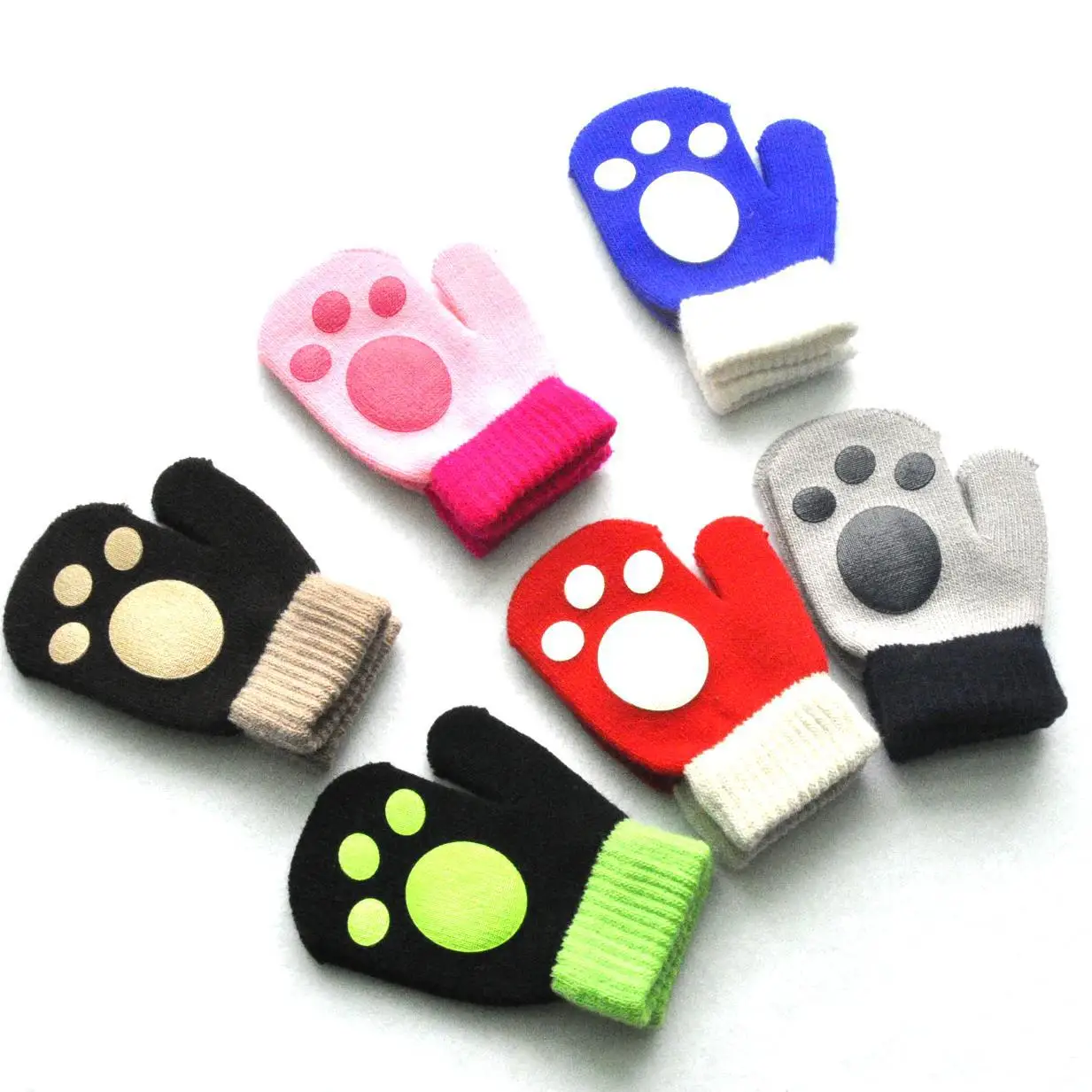 Guantes cortos para bebé, manoplas con dedos completos peludas de felpa tejidas con huella para niños de invierno, calentador de manos tejido para otoño de 1 a 4 años