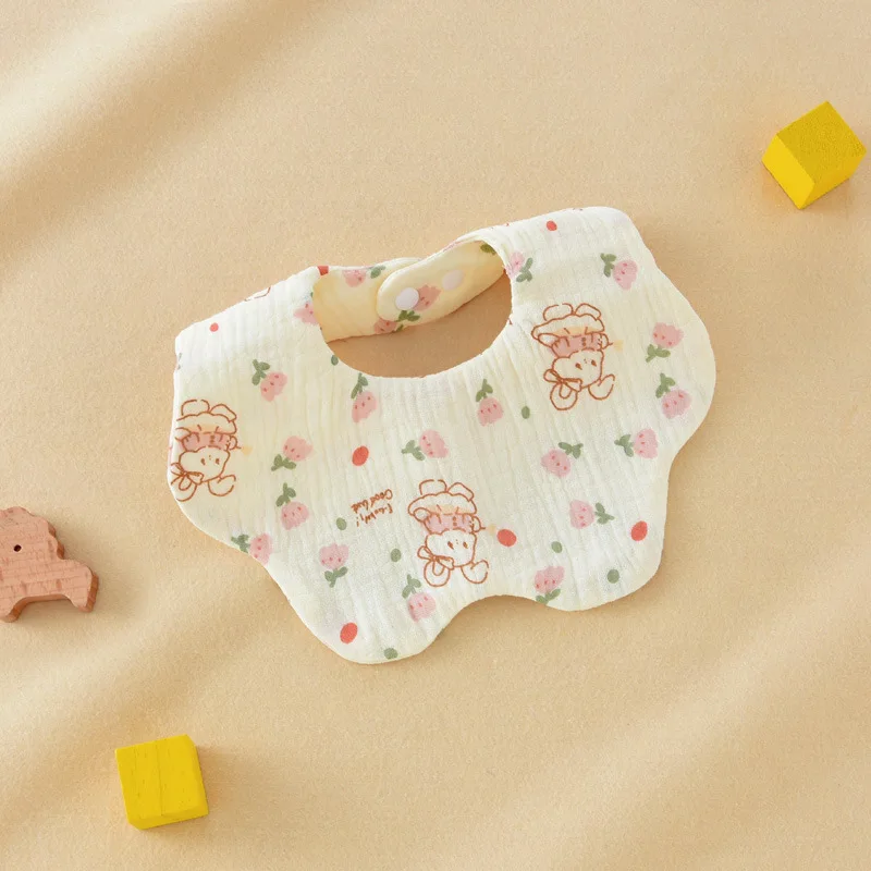 Precioso babero de gasa de algodón de 6 capas para alimentación de bebé, babero para bebés, toalla de Saliva ondulada de dibujos animados, paño suave para eructar, Baberos para niños recién nacidos - imagen 2