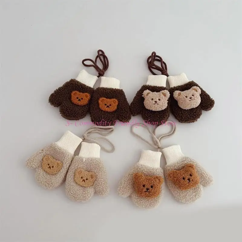 85ae Kids Mittens invierno Guantes suaves y transpirables con dedo con decoración del oso dibujos animados - imagen 2