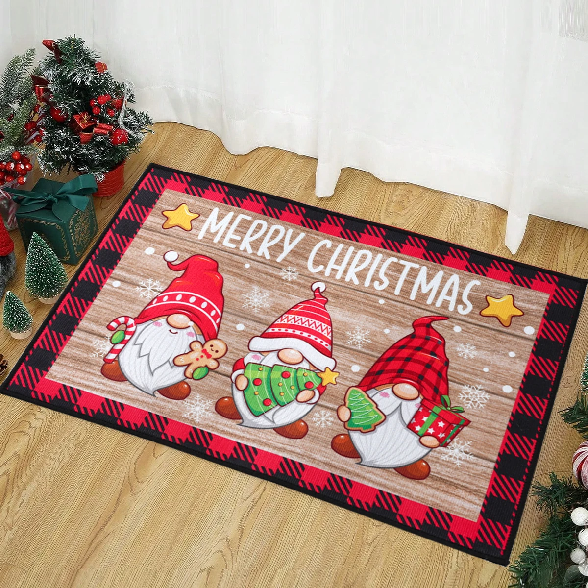 Alfombra decorativa navideña para puerta de entrada, dormitorio, baño, inodoro, alfombra antideslizante, Feliz Navidad, regalo de Año Nuevo 2024