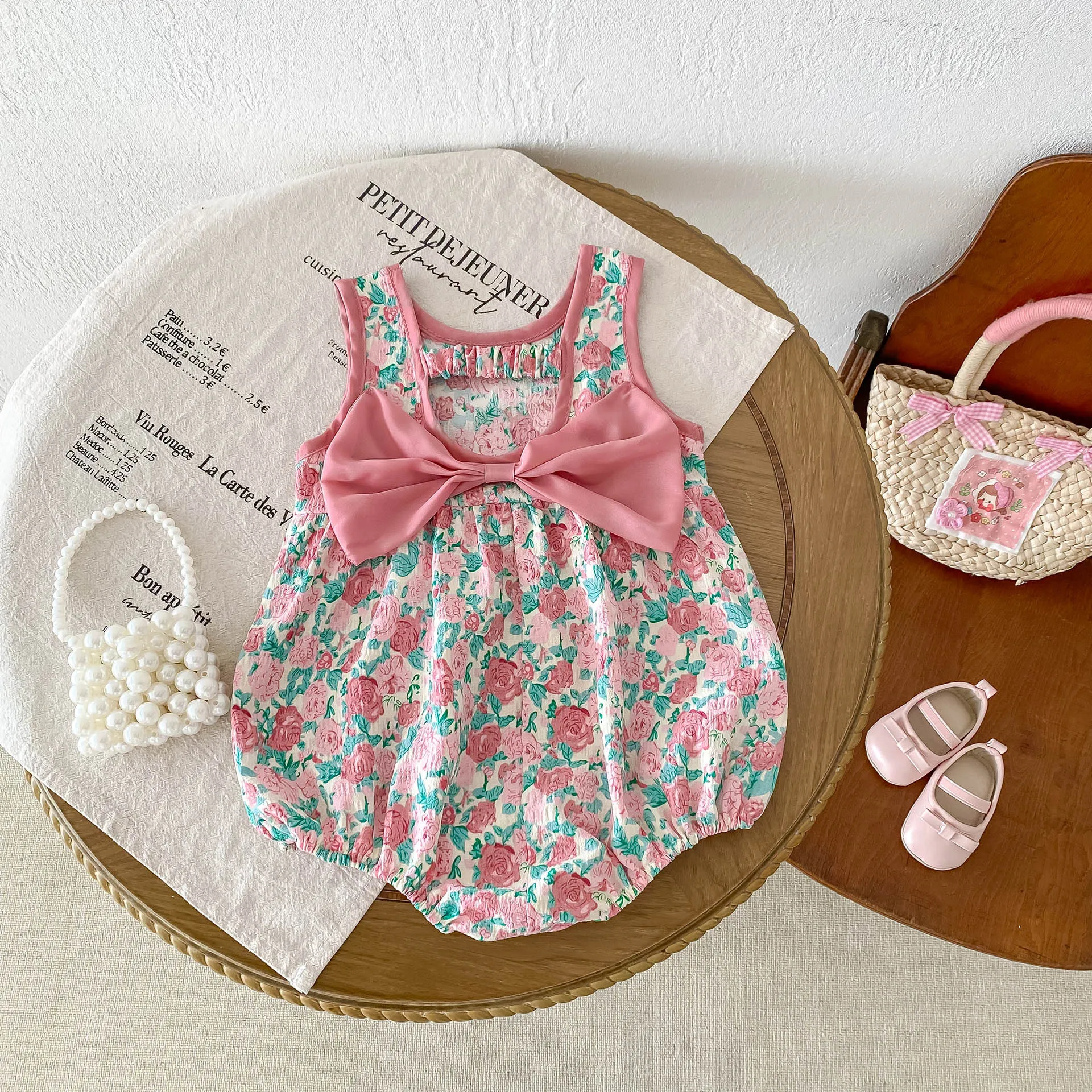 MILANCEL-ropa de verano para niñas, monos florales con lazo grande, sin mangas, una pieza, 2024