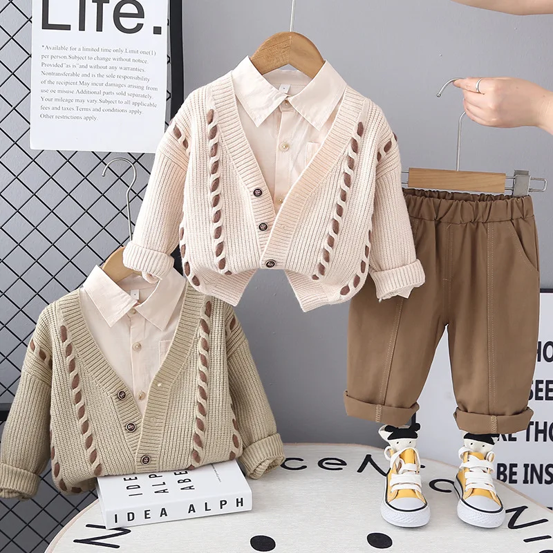 MILANCEL conjunto otoño niño cárdigan fino camisa pantalones - imagen 2