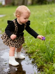 Vestido mono de leopardo para bebé niña con lazo – Manga larga otoño