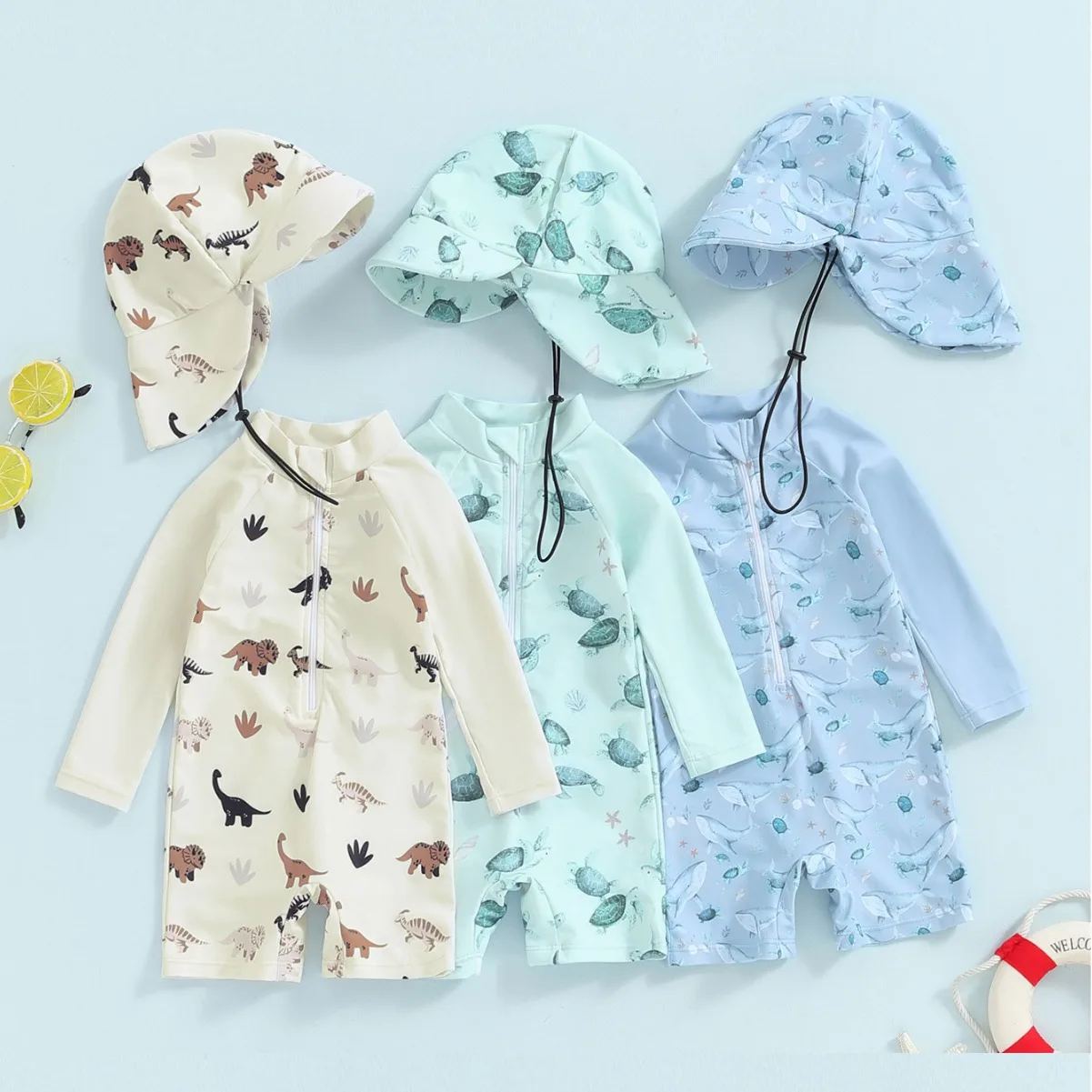 Traje de baño de manga larga con protección solar para niños, traje de baño de secado rápido con dinosaurio para bebés y niños pequeños, traje de baño para piscina y playa - imagen 2