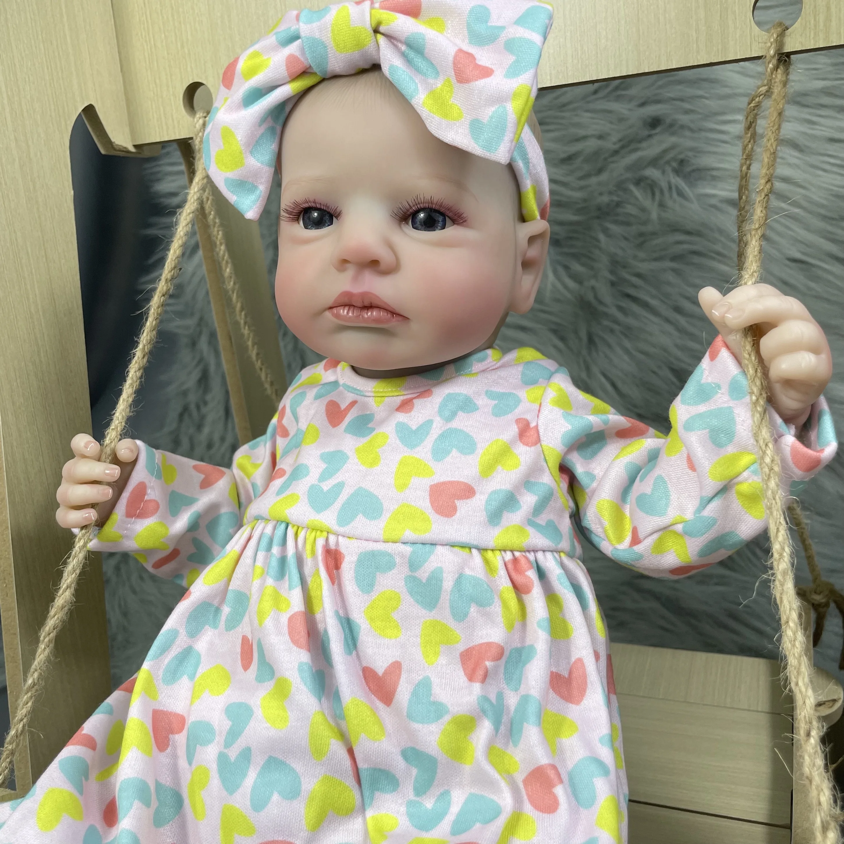 Muñeca Reborn LouLou Awake de 50CM, ojos azules abiertos, piel 3D, venas visibles, muñeca artística coleccionable, juguete para regalo para niñas - imagen 2