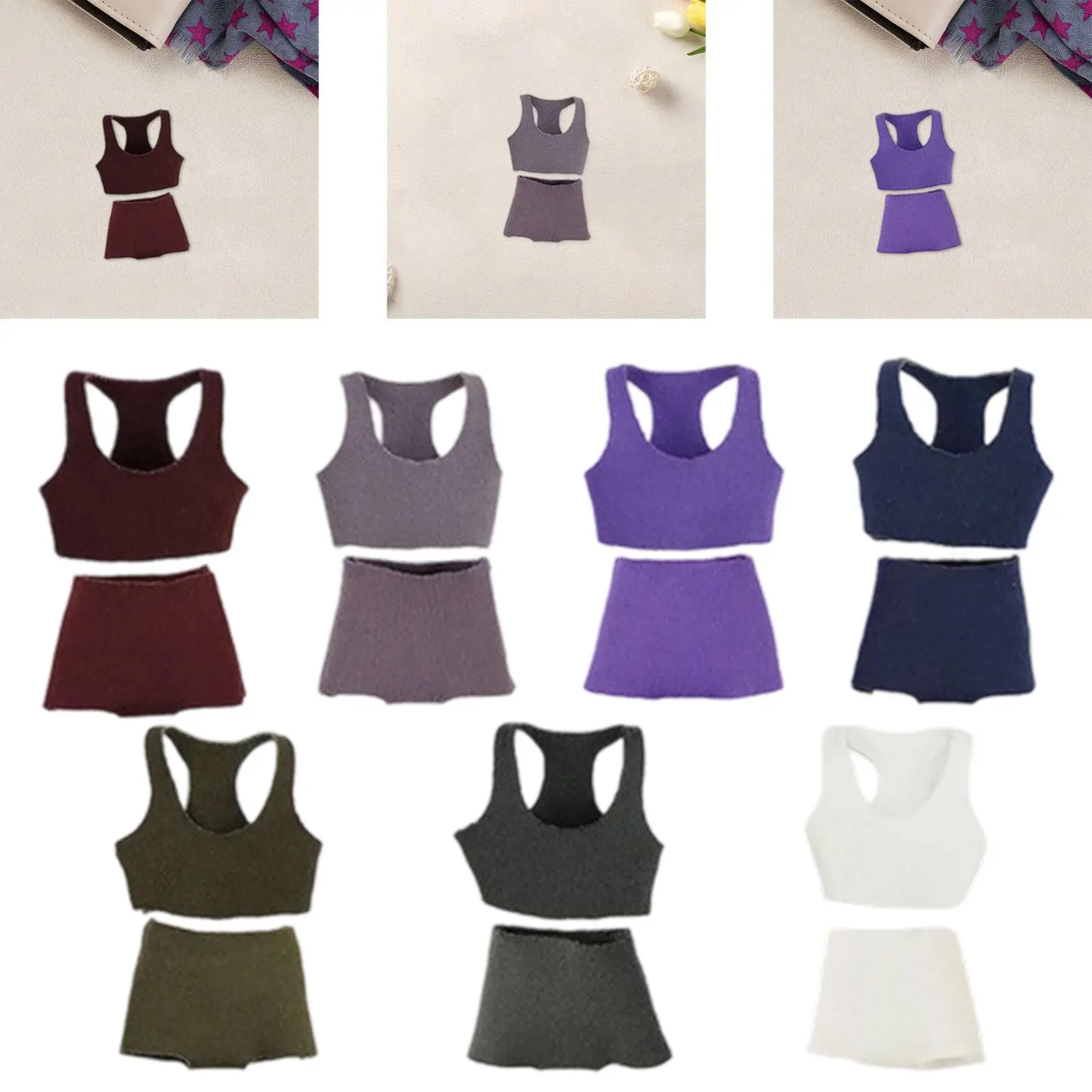 1/12 Sports Vest Shorts Set for Female Figure Fashion Soft Miniature Sports Bra and Shorts Doll Clothes Mini Clothing