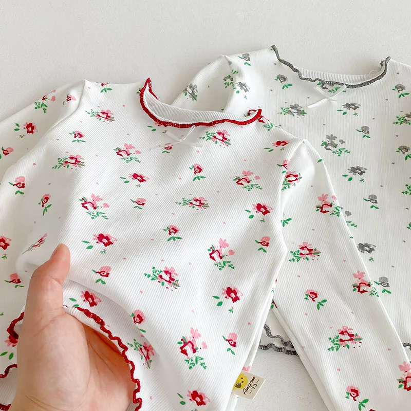 Conjunto de pijama de otoño para bebé, ropa para el hogar con flores bonitas de 3M-3T, ropa de descanso fina para niños pequeños, 2 uds. - imagen 4