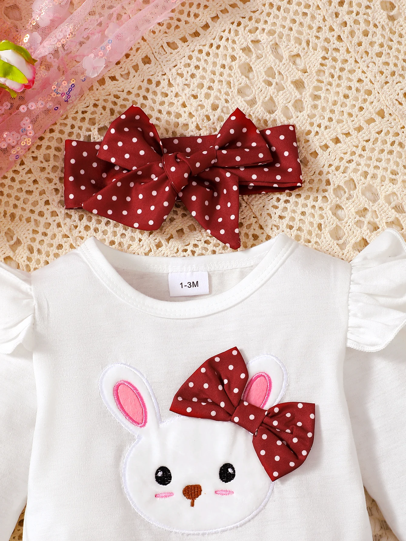 Conjunto para bebé niña recién nacida con mono de conejo y diadema