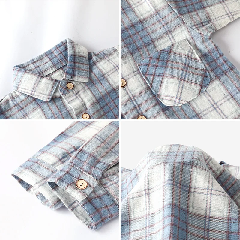 MILANCEL Camisa de algodón cepillado a cuadros para niños, informal, versátil, de manga larga, con cuello vuelto, capa Base Unisex, primavera - imagen 5