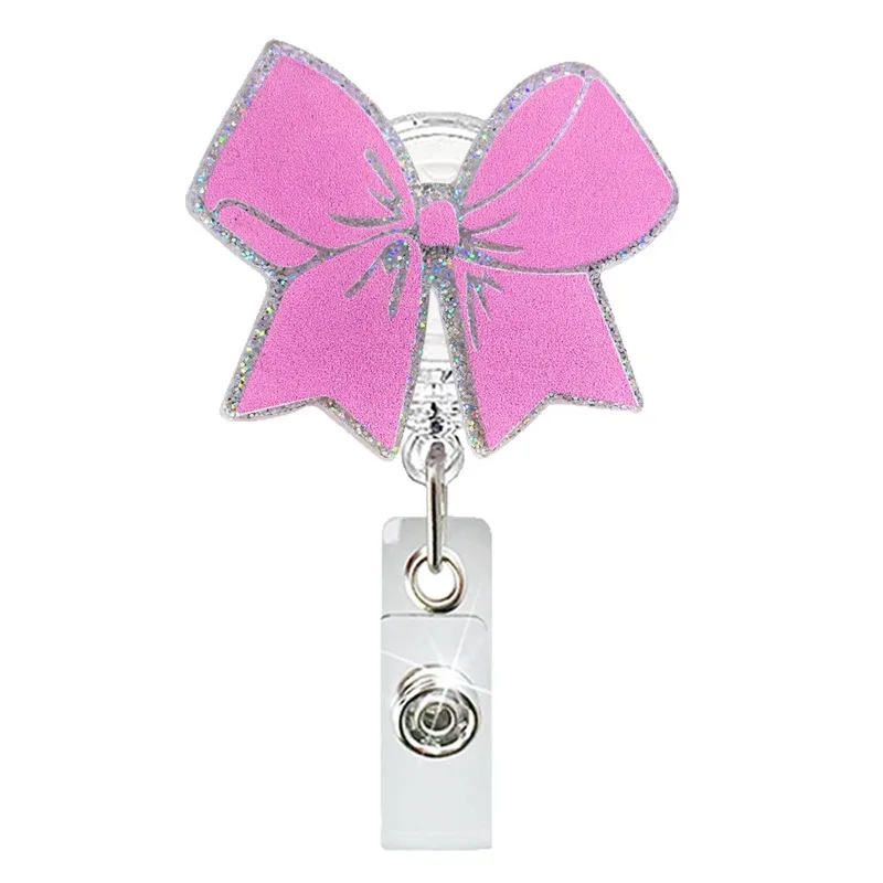 Clips de insignia retráctiles y giratorios con lazo rosa acrílico, hebilla de identificación médica para mujer, carrete de insignia fácil de tirar, 1 ud. - imagen 5