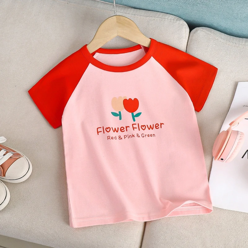 Camiseta de algodón puro manga corta para niños y niñas