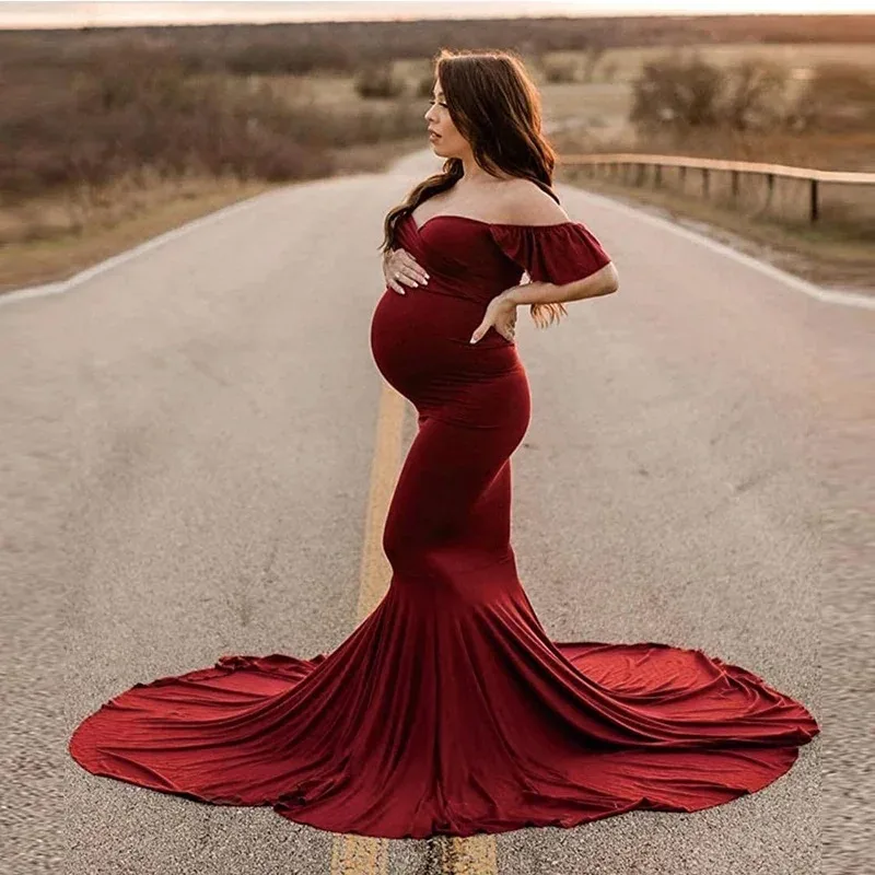 Vestido premamá manga corta con cuello V – Maxi elegante