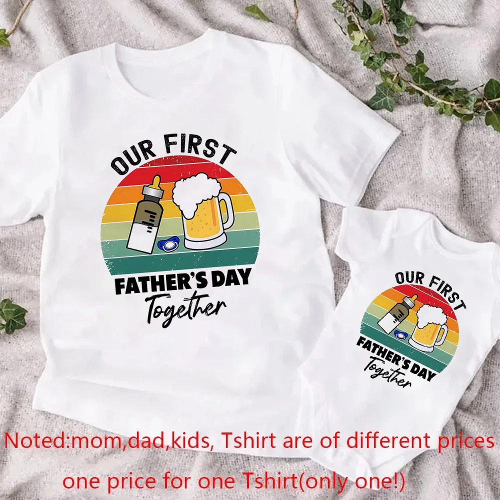 Nuestro primer Día del Padre juntos, monos estampados para bebé, camisetas informales de verano para papá, ropa a juego para la familia del Día del Padre - imagen 3