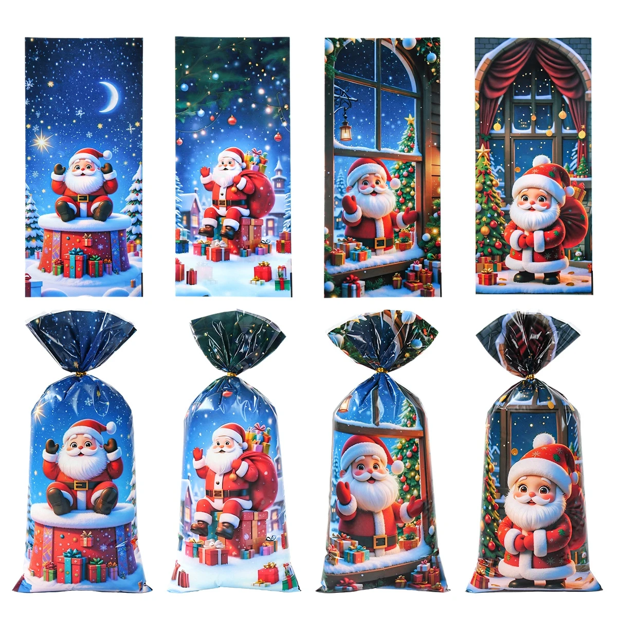 25/50 Uds. Bolsas de regalo de dulces de Feliz Navidad Año Nuevo 2026 bolsa de embalaje de galletas de caramelo de plástico 2025 Navidad decoración del hogar