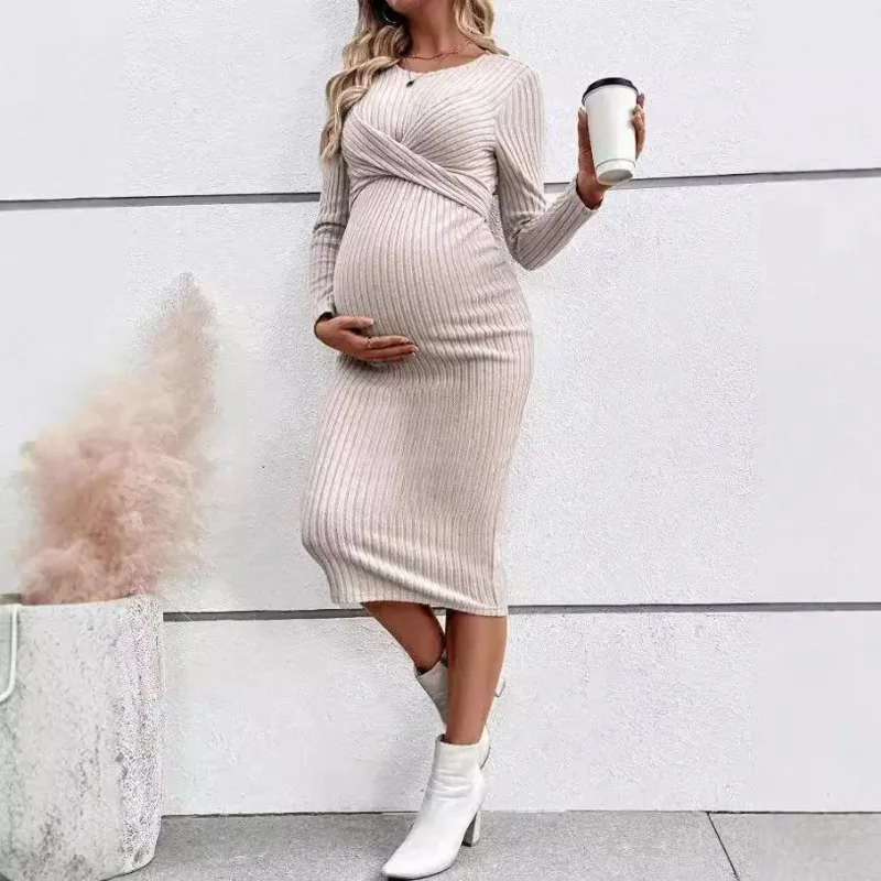 Vestido de maternidad cruzado y elegante para otoño e invierno - imagen 5