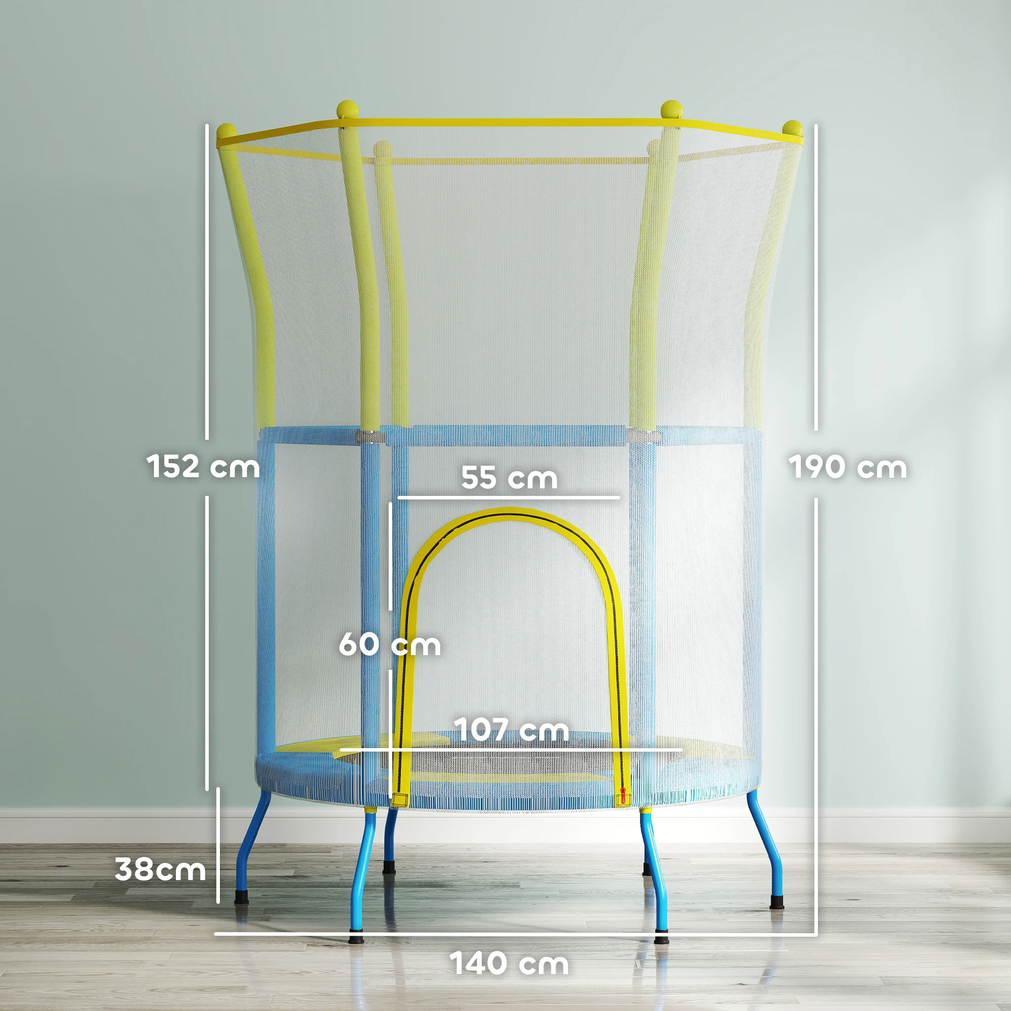 AIYAPLAY Cama Elástica Infantil Ø140x190 cm Trampolín para Niños de 3-6 Años con Red de Seguridad Barras Acolchadas Carga 45 kg para Interior Multicolor - imagen 3